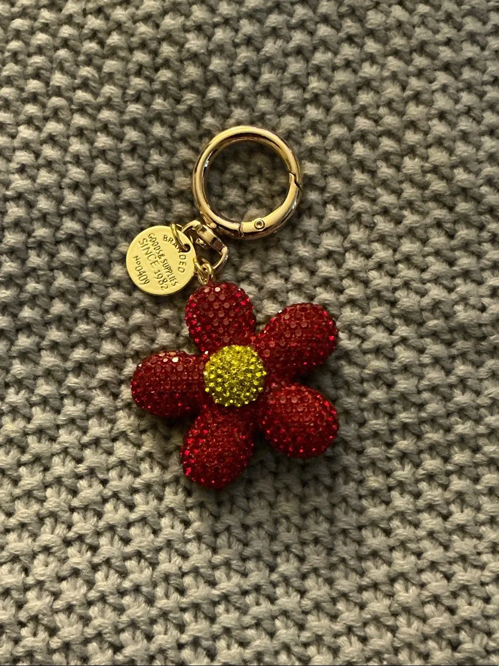 Red Crystal Flower Keychain with Gold Hardware